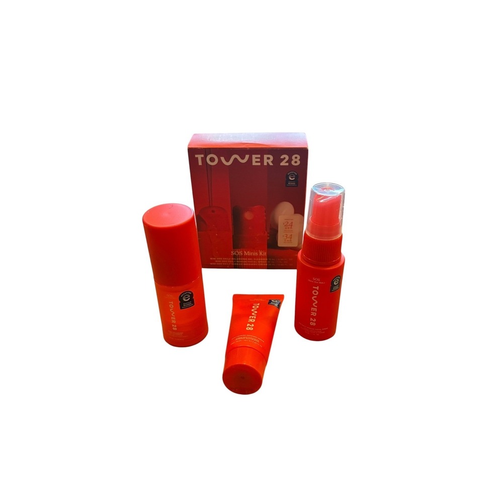 Tower 28 Beauty SOS Minis Kit 3pc Set Cleanser Facial Spray Cream Sensitive Skin